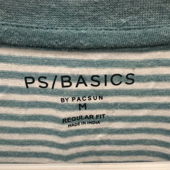 PacSun PS Basics Teal Blue Men Stripe Striped T-Shirt Medium Cotton - Picture 3 of 4